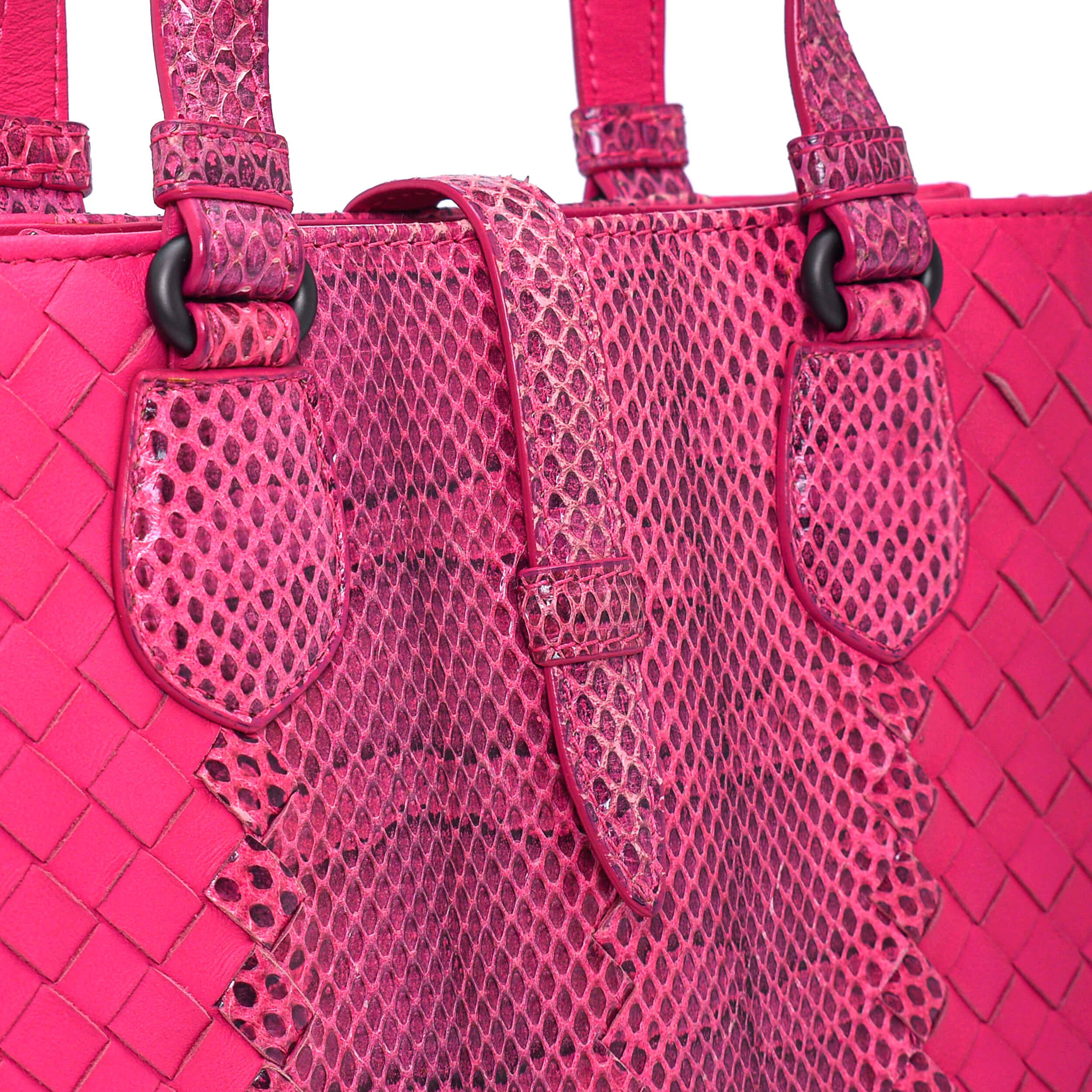 Bottega Veneta -  Pink Intreccıato Leather & Exotic Leather Mini Top Handle Bag 